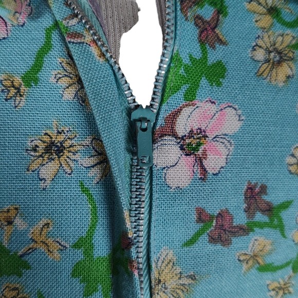 Vintage 60s Blue Dress Size S/M Flower Power Sheath Matching Sheer Jacket - Picture 15 of 16